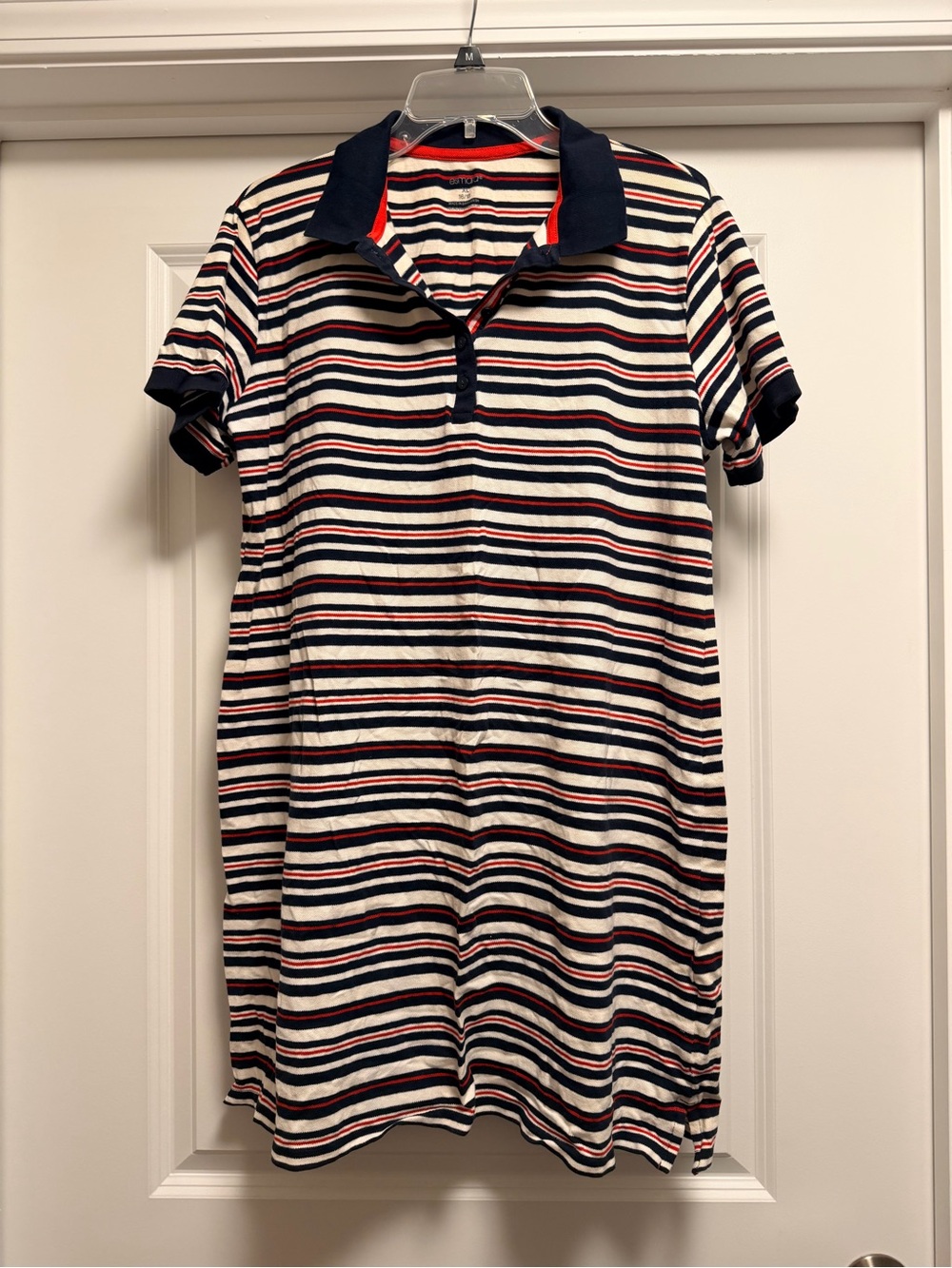 Striped Polo Shirt Dress in Navy, White & Red
